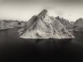 Drone photo - Sunrise over the mountains of the Lofoten Islands. Reine, Norway Royalty Free Stock Photo