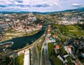 Drone photo of tamega river in Amarante Royalty Free Stock Photo