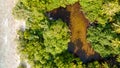 Drone photo view of the forest with pond at mangrove natural park at the Landhoo island at Noonu atoll Royalty Free Stock Photo