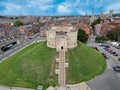 Drone photograph of Clifford's Tower in York England United Kingdom