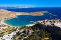 Drone photography from the ancient greek town Lindos, Rhodes island, Greece