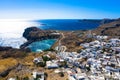 Drone photography from the ancient greek town Lindos, Rhodes island, Greece