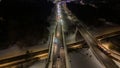 Drone photography of high intensity roadway during winter night