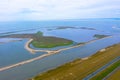 Drone photography Ijsselmeer with islands in nature reserve. Royalty Free Stock Photo