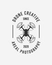Drone photography logo template. Drone photography emblem, label, badge template. Vintage design. Vector illustration
