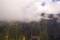 Drone photography of Madeira island cloudy mountains