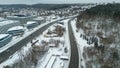 Drone photography of multiple lane street in a city during winter day Royalty Free Stock Photo