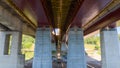 Drone photography of reconstruction bridge underside during summer day Royalty Free Stock Photo