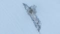 Drone photography of rural meadow scene during winter morning