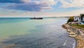 Birds eye view over Costinesti beach ship wreck