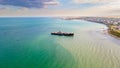 Birds eye view over Costinesti beach ship wreck