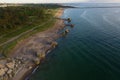 Drone photography of sea, coastline and old abandoned and ruined buildings