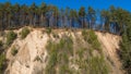 Drone photography of a small hillside erosion and trees trying growing back during springtime day