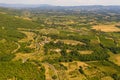 Drone photography of tuscan rural landscape of small olive tree farms and vineyards Royalty Free Stock Photo