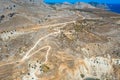 Drone photography from the winding country road to the top of Attavyros Mountain. Rhodes Island, Greece. Royalty Free Stock Photo