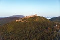 Drone picture from a beautiful ancient castle Szigliget in Hungary Royalty Free Stock Photo