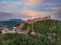 Drone picture from a beautiful ancient castle Szigliget in Hungary Royalty Free Stock Photo