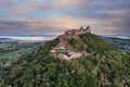 Drone picture from a beautiful ancient castle Szigliget in Hungary Royalty Free Stock Photo