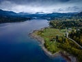 The drone picture of the lake Teletskoye in Altai mountain, Russia Royalty Free Stock Photo