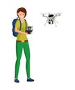 Drone pilot job flat vector illustration