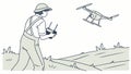Drone Pilot Operating UAV for Aerial Surveillance or Filming, vector design Generative AI Royalty Free Stock Photo