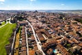 Drone point of view Avila cityscape rooftops. Spain Royalty Free Stock Photo