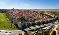 Drone point of view Avila cityscape rooftops. Spain Royalty Free Stock Photo