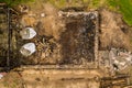 Drone point of view of burned down house Royalty Free Stock Photo