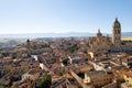 Drone point of view famous Cathedral and old city of Avila. Spain Royalty Free Stock Photo