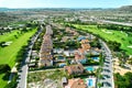 Drone point of view golf course during sunny summer day Royalty Free Stock Photo