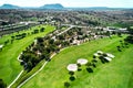 Drone point of view golf course during sunny summer day Royalty Free Stock Photo