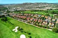 Drone point of view golf course during sunny summer day Royalty Free Stock Photo