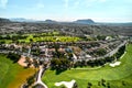 Drone point of view golf course during sunny summer day Royalty Free Stock Photo