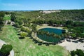Drone point of view golf course on tropical nature Royalty Free Stock Photo