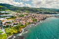 Drone point of view of Ribeira Grande townscape. Azores