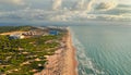 Drone point of view sandy beach and Mediterranean sea. Spain