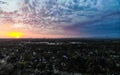 Drone Point of View: Sunrise Beyond the Chicago Skyline with Colorful Clouds Royalty Free Stock Photo
