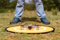 Drone prepared on the runway to start the flight. Royalty Free Stock Photo