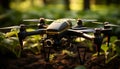 Drone propeller hovering, capturing aerial view, filming nature green motion generated by AI Royalty Free Stock Photo