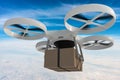 Drone, quad copter is delivering package