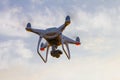 Professional drone quad copter with digital camera at sunset ready to fly for surveillance. close-up of Rotor UAV. four Royalty Free Stock Photo