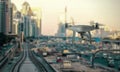 Drone quad copter recorded traffic in city Royalty Free Stock Photo