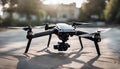 Drone quadcopter. Aerial drone. Quadcopter with digital camera. Flying aerial remote controlled drone. AI generated