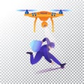 Drone or quadcopter flat icons. Police unmanned aircraft and criminal. Vector illustration on a transparent background.