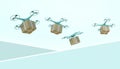 Drone quadcopter Packages and transported in high-tech logistics online shopping on pastel Green background