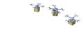 Drone quadcopter Packages and transported in high-tech ,online shopping logistics on isolated on a white background