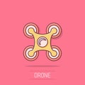 Drone quadrocopter icon in comic style. Quadcopter camera vector cartoon illustration on white isolated background. Helicopter