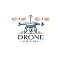 Drone quadrocopter logo design template, emblem on white background