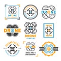 Drone or quadrocopter set of colored emblems Royalty Free Stock Photo