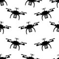 Drone Quadrocopter vector seamless pattern.